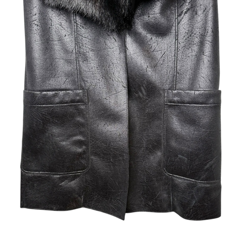 Express Black Faux Fur Oversized Collar Long Line Crackle Sueded Vest Sz L - Picture 8 of 15
